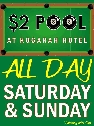 Pool Table $2 Special Saturday and Sundays